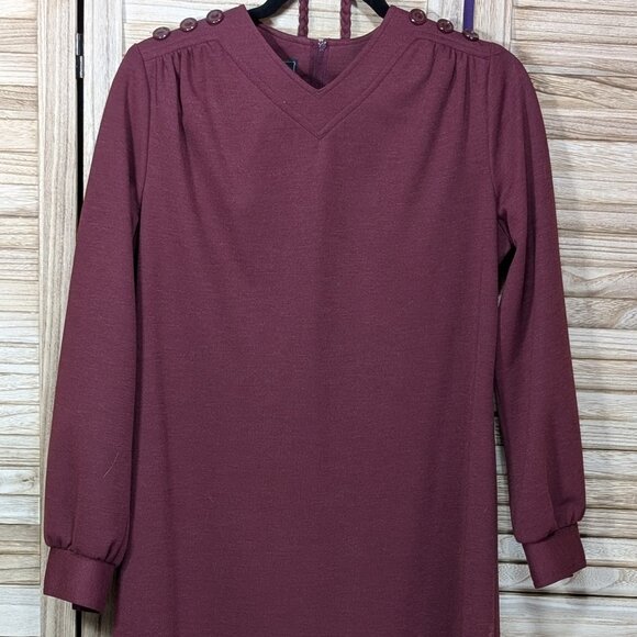 Mynette Long Sleeve Dress w/ Belt Elegant Burgundy Size 12 - Picture 3 of 13